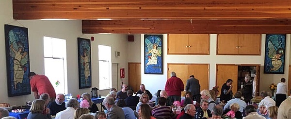 Angel studies by Charles Marchant Stevenson (acrylic). Larsen Community Hall at St. Michael and All Angels Episcopal Church, Fort Bragg, California