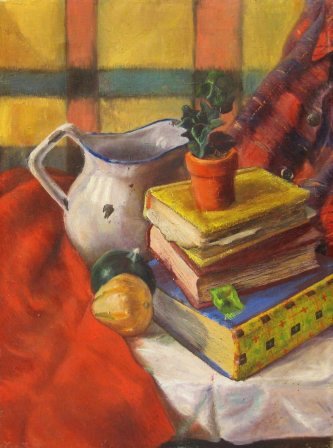 Still Life with Books (1947). Oil. Charles Marchant Stevenson