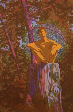 Tony in the Wood: Portrait of Tony Wood by Charles Marchant Stevenson (1970). Serigraph, edition of 36. SKU: CS197040