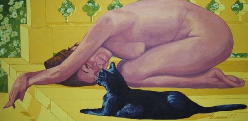 Sandra Hawthorne and Her Cat by Charles Marchant Stevenson (1977). Acrylic. SKU: CS197715