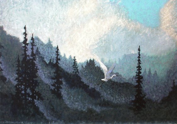 Dawn on Big River (1990). Acrylic on canvas. Stevenson/Leach Studios. SKU: CS199019