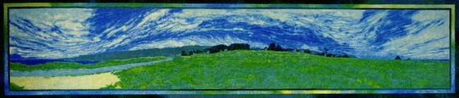 Mendocino Headlands (1993). Acrylic on canvas covered wood panel (24” x 60”). Hand signed: Stevenson. Stevenson/Leach Studios. SKU: CS199336