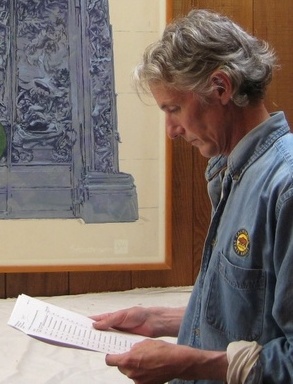 Matt Leach advising on paintings (2009). Photo: CG Blick