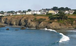 The village of Mendocino,. Looking north across Mendocino Bay. Photo courtesy of Jef Poskanzer.