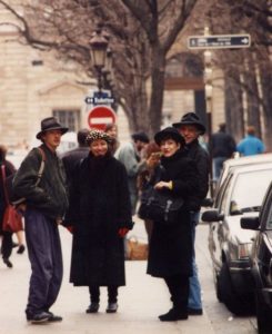 Left to right: Matt Leach, Isis Hall, Carol Goodwin Blick, Charles Marchant Stevenson (Paris 1991). Photo by Bob Blick.