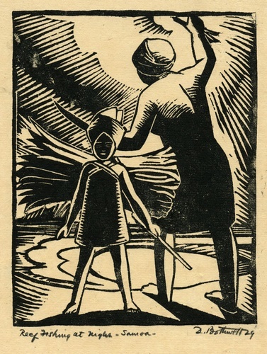 Reef Fishing at Night, Samoa by Dorr Bothwell (1929). Woodblock print. Private collection.