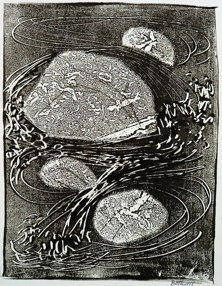 Stones in the Current by Dorr Bothwell (1960), Monotype (9.5" x 7.5"). Peivate collection.