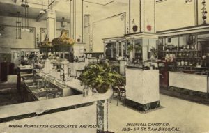 Ingersoll Candy Company and Restaurant ("Where Poinsettia Chocolates are Made"), 1015 5th Street, San Diego, California (circa 1928), where Dorr Bothwell worked as a waitress after her father's death.