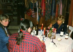 Roberta Whiteside, Sylvia Kozak-Budd, Bobby Markels' granddaughter, dinner at Bobby's, Mendocino (1993)