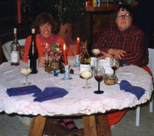 Bobby Markels and Sylvia Kozak-Budd, dinner at Bobby's, Mendocino (1993). Photo: Fran Moyer
