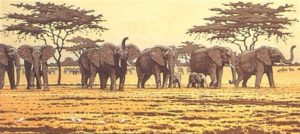 One Day in East Africa 01 (1990). Toshi Yoshida. Woodblock print, handcut by the artist, with zinc effect (10.5 x 23.6), edition of 1000.