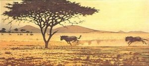 One Day in East Africa 02 (1991). Toshi Yoshida. Woodblock print, handcut by the artist, with zinc effect (10.5 x 23.6), edition of 1000. SKU: TY02