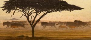 One Day in East Africa 03 (1991). Toshi Yoshida. Woodblock print, handcut by the artist, with zinc effect (10.5 x 23.6), edition of 1000. SKU: TY03