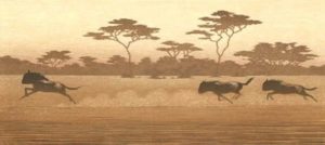 One Day in East Africa 05 (1994). Toshi Yoshida. Woodblock print, handcut by the artist, with zinc effect (10.5 x 23.6), edition of 1000. SKU: TY05
