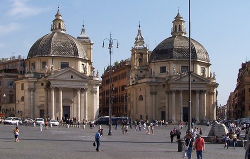 The twin churches of Santa Maria in Montesanto, and Santa Maria dei Miracoli in Piazza del Popolo, Rome. Photo by Berthold Werner (detail).