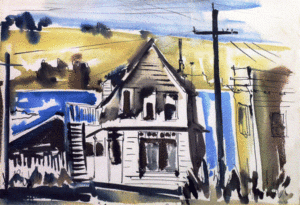 Ye Old Butchershop, Mendocino (1957). Watercolor by Bill Zacha. WZ195701