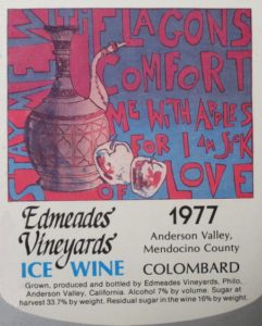 Edmeades' Vineyards Ice Wine label (1977). Artwork by Bill Zacha (1967).