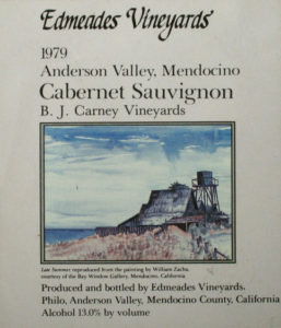 Edmeades Vineyards Cabernet Sauvignon label (1979). Artwork: Bill Zacha's watercolor, Late Summer (1978).