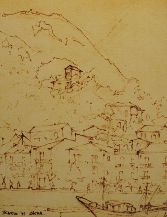 Scario, below Monte Bulgheria (1979). Drawing by Bill Zacha. WZ197920