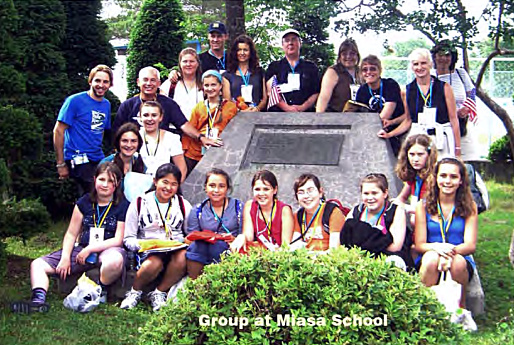 The 2007 Mendocino group at the Miasa-Mendocino Peace Plaque at the Miasa School, Miasa-Omachi, Japan.