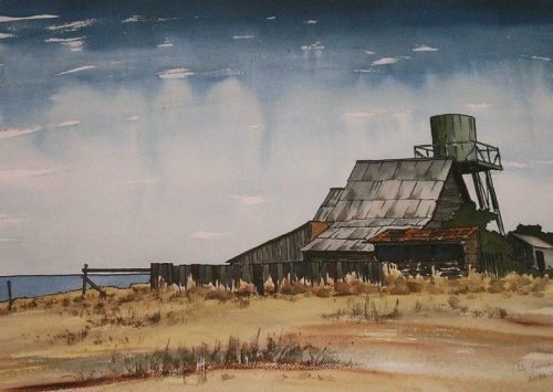 Mendocino (1983). Watercolor by Bill Zacha. WZ198320