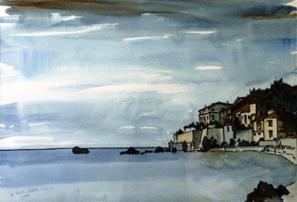 La Punta, Scario, Italy (1990). Watercolor by Bill Zacha. WZ199001