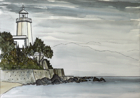 Il Faro, Scario (1990). Watercolor by Bill Zacha. WZ199003