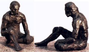 Mendocino is the second of the Zacha bronzetti (1973). Two views. Solid cast bronze figure by Bill Zacha, edition of one. Dimensions, 9" x 8". SKU: WZ197385