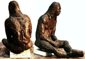 Elder Brother, solid cast bronze figure by Bill Zacha, edition of one (1973). Two views. Figure alone: dimensions, 10" x 9.25" / weight, 22 lbs. SKU: WZ197488