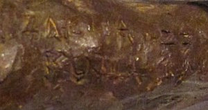 Priam II carries a bold signature inside the back of the left knee: ZACHA '77 ROMA (detail).