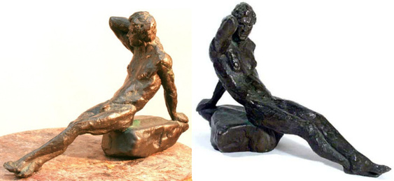 Views of Bill Zacha's Endymion (1980), showing two photographic interpretations of Endymion's patina. Left photo, Zacha family work for hire; right photo by Gartha German. SKU: WZ198069