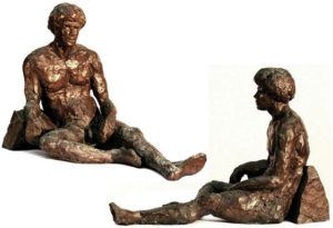 Palamedes, bronze figure by Bill Zacha, figure and base, hollow cast in one piece (1981). Two views. Quantity cast, no more than three. Dimension 8” x 11.6" / weight 6.5 lbs. SKU: WZ198165