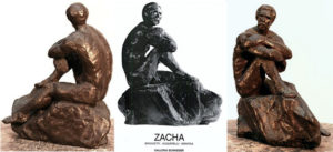 Behold the Sea: bronze figure by Bill Zacha, hollow cast in one piece with base (1981). The center of the three views is from the 1981 exhibit at Galleria Schneider in Rome. Quantity cast: no more than three. Dimensions 8" x 7" / weight 5 lbs. SKU: WZ198187